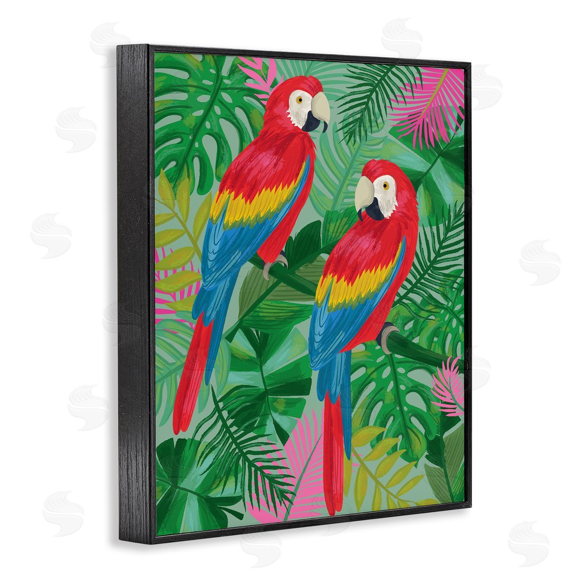 Lisa Perry Whitebutton Pink Paradise Parrots Black Framed Giclee Wall Art Print