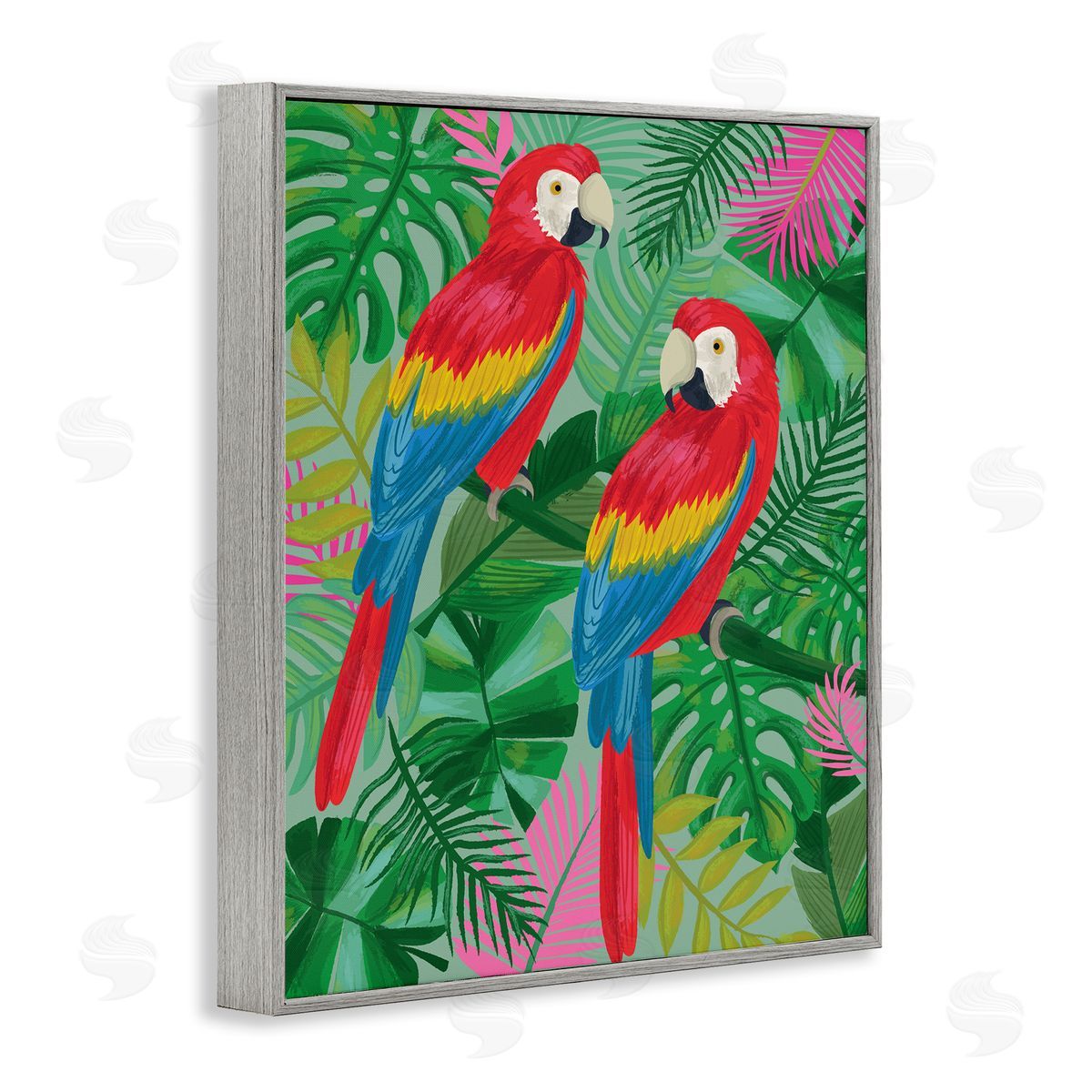 Lisa Perry Whitebutton Pink Paradise Parrots Gray Framed Giclee Wall Art Print