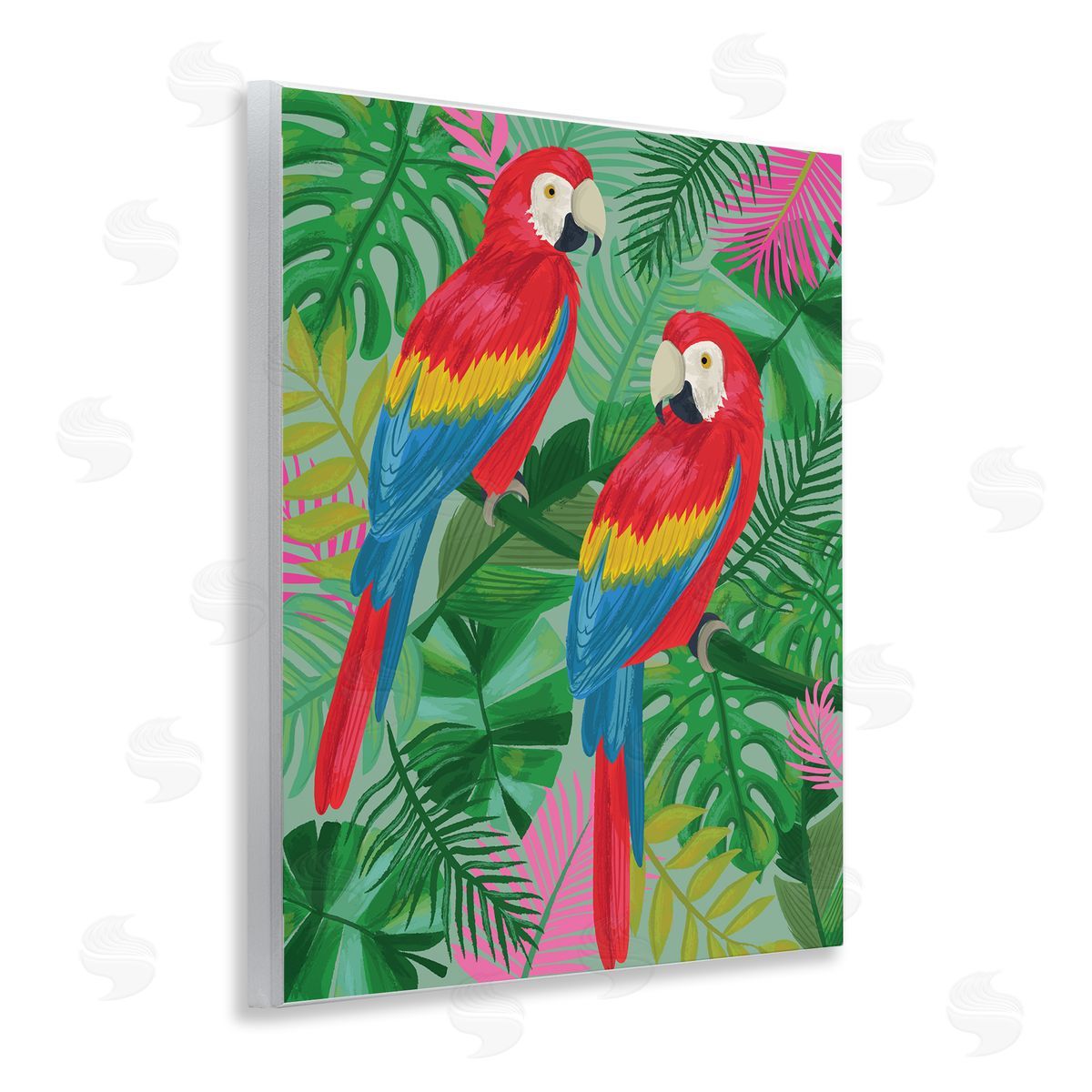 Lisa Perry Whitebutton Pink Paradise Parrots Wooden Wall Plaque Art Print