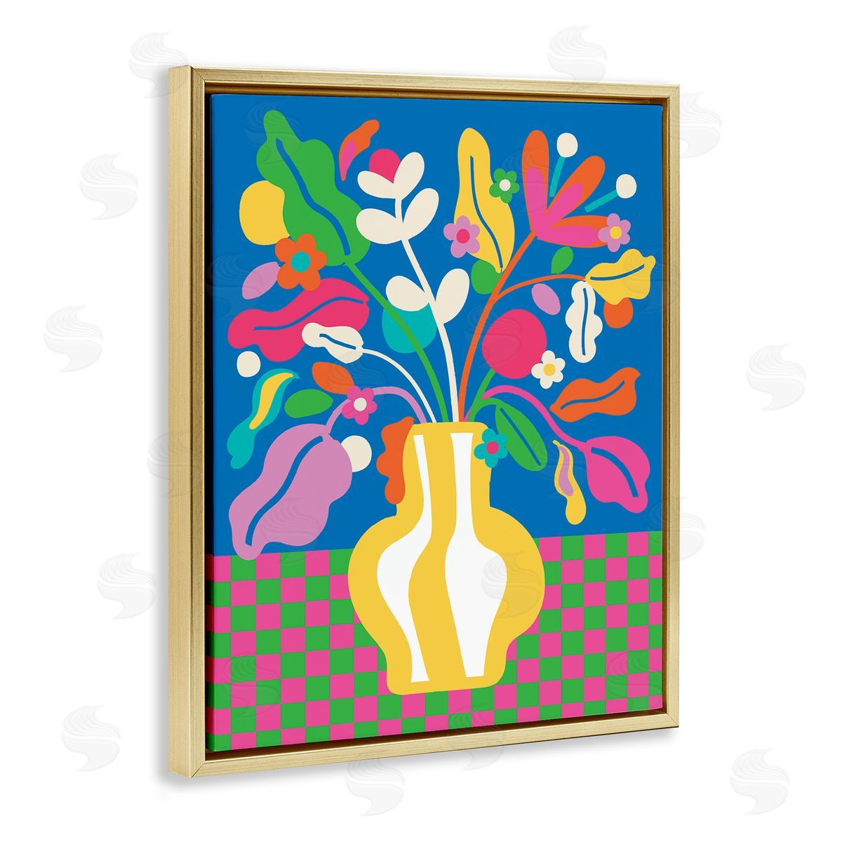 Lisa Perry Whitebutton Vivid Bloom Bouquet Gold Floating Frame Canvas Wall Art Print