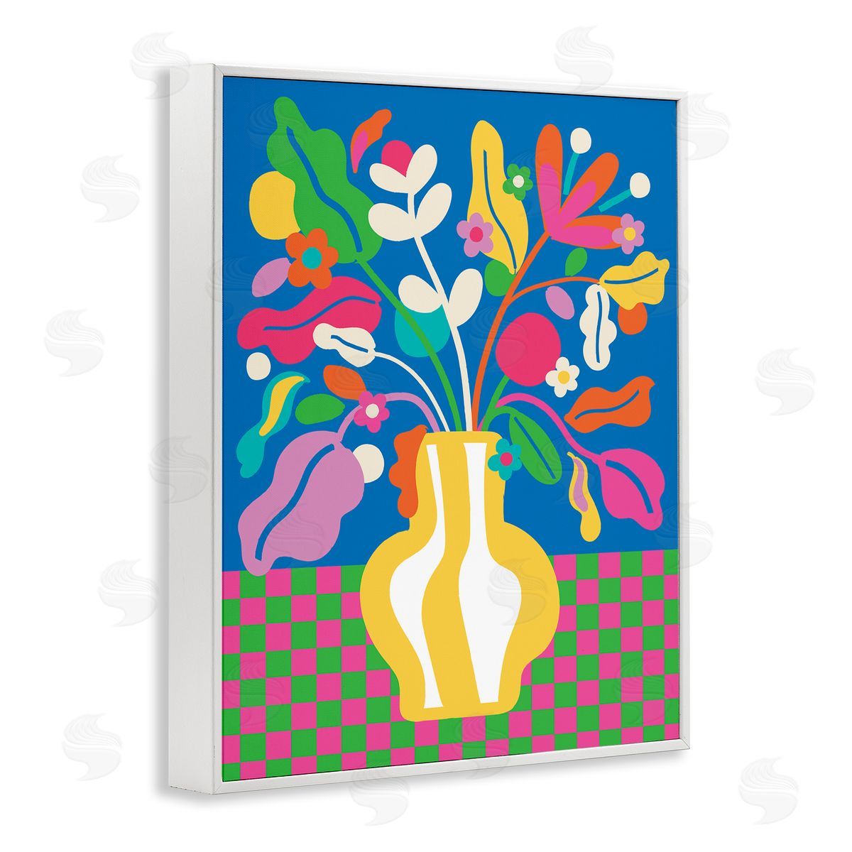 Lisa Perry Whitebutton Vivid Bloom Bouquet White Framed Giclee Wall Art Print