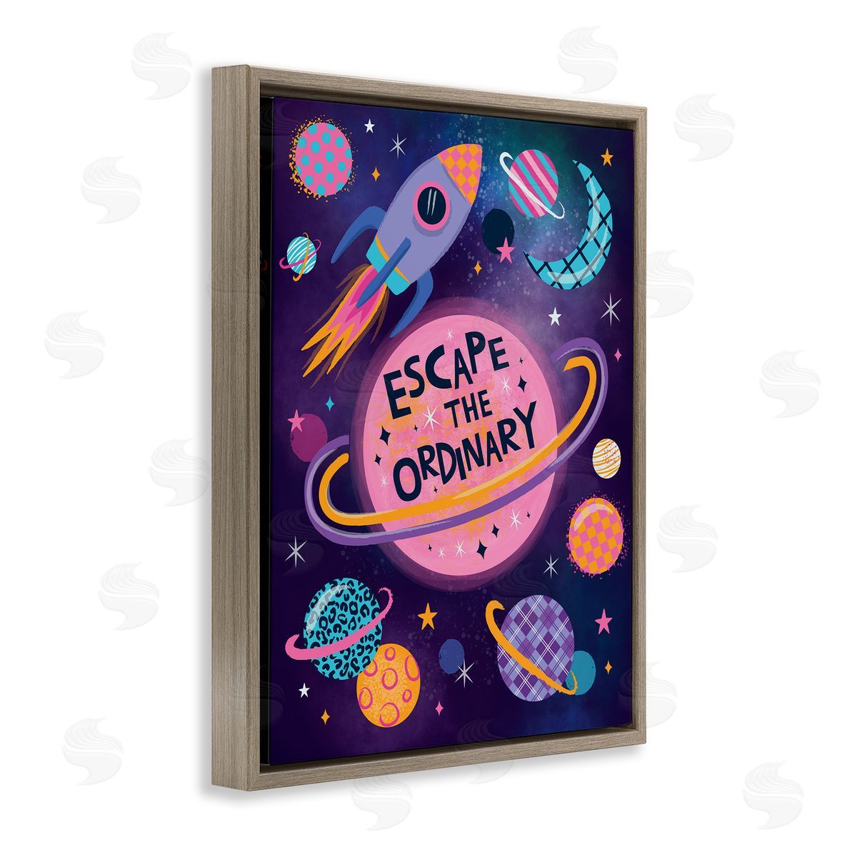 Lisa Perry Whitebutton Escape Ordinary Outer Space Brown Floating Frame Canvas Wall Art Print