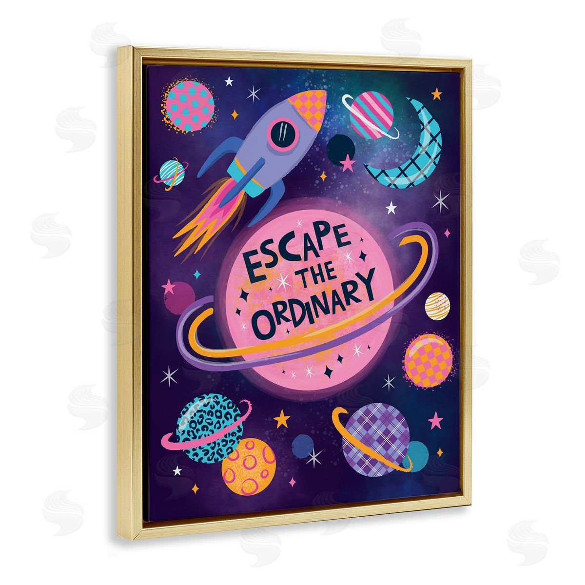 Lisa Perry Whitebutton Escape Ordinary Outer Space Gold Floating Frame Canvas Wall Art Print