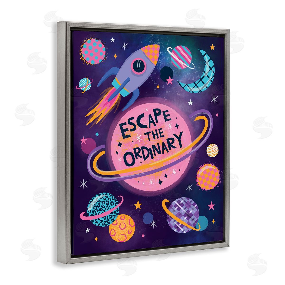 Lisa Perry Whitebutton Escape Ordinary Outer Space Gray Floating Frame Canvas Wall Art Print