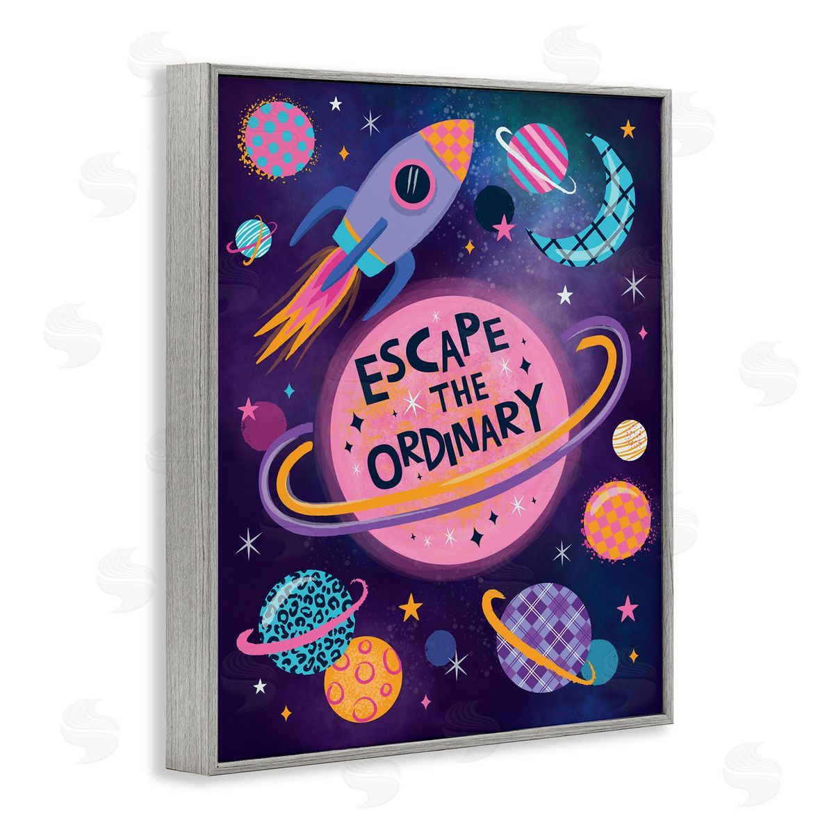 Lisa Perry Whitebutton Escape Ordinary Outer Space Gray Framed Giclee Wall Art Print