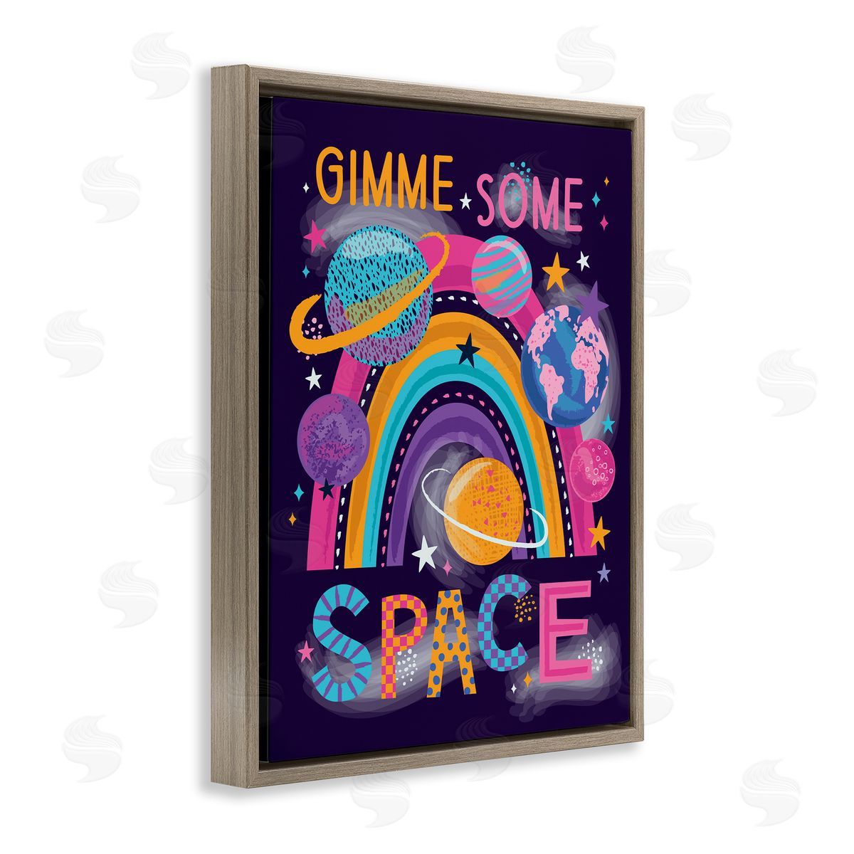 Lisa Perry Whitebutton Gimme Space Planets & Rainbow Brown Floating Frame Canvas Wall Art Print