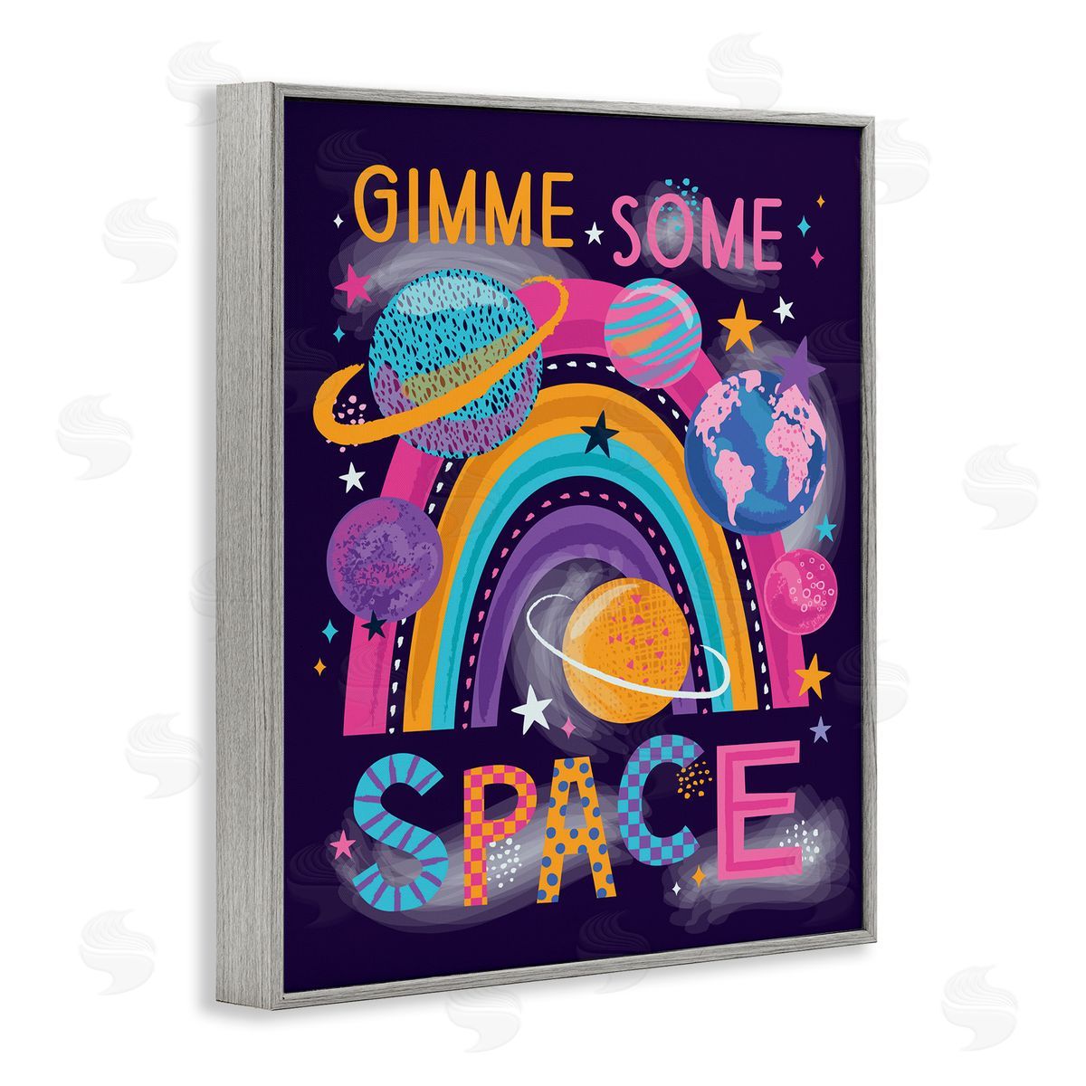 Lisa Perry Whitebutton Gimme Space Planets & Rainbow Gray Framed Giclee Wall Art Print