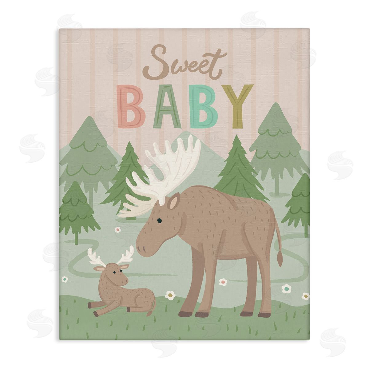 Lisa Perry Whitebutton Sweet Baby Wild Moose Canvas Wall Art Print
