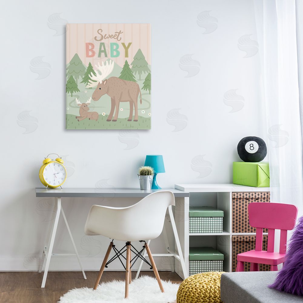 Lisa Perry Whitebutton Sweet Baby Wild Moose Canvas Wall Art Print in Room