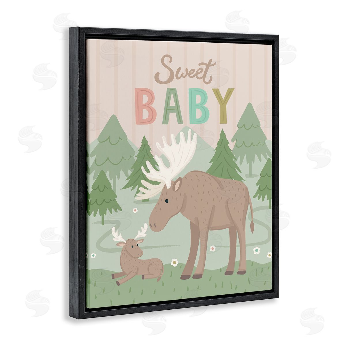 Lisa Perry Whitebutton Sweet Baby Wild Moose Black Floating Frame Canvas Wall Art Print