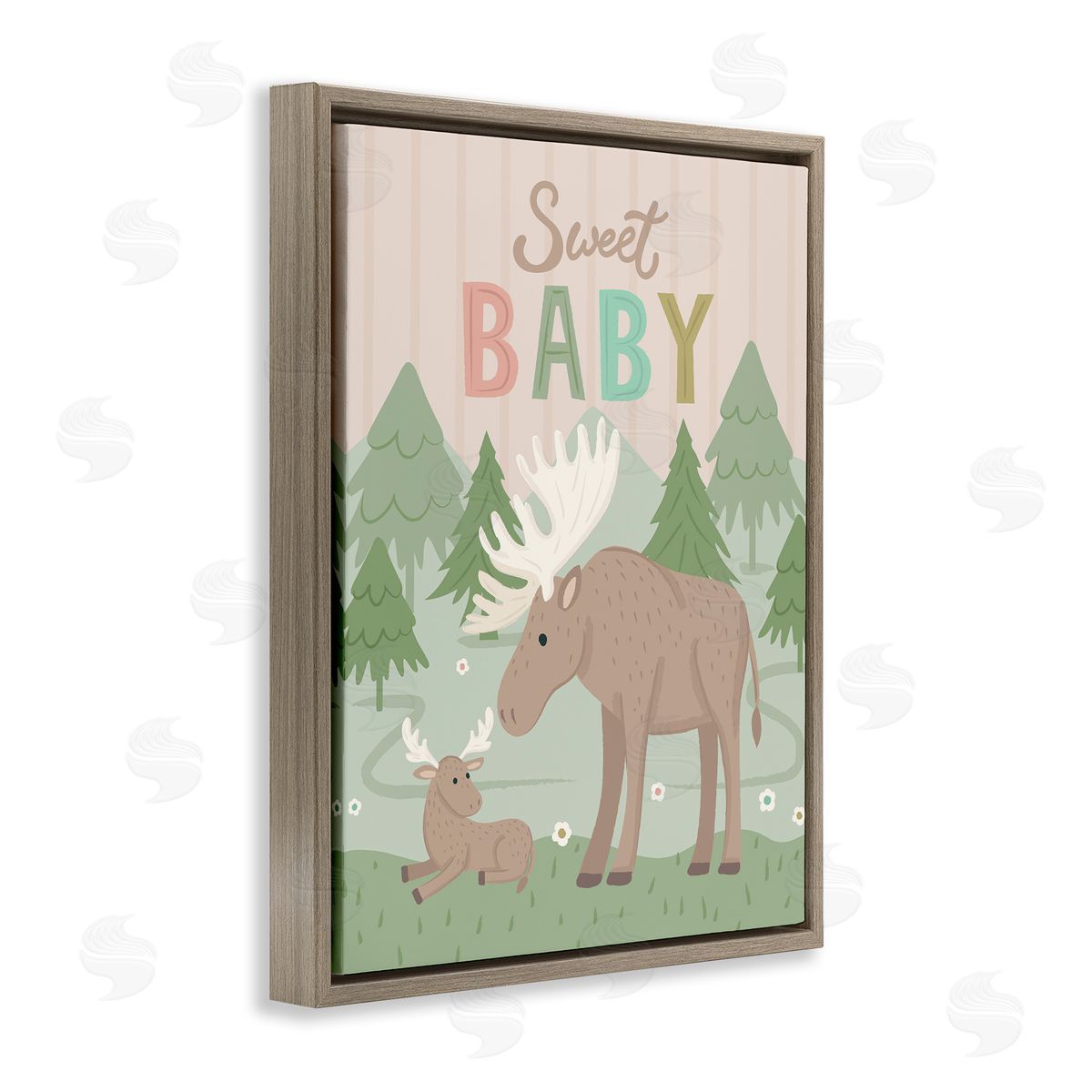 Lisa Perry Whitebutton Sweet Baby Wild Moose Brown Floating Frame Canvas Wall Art Print