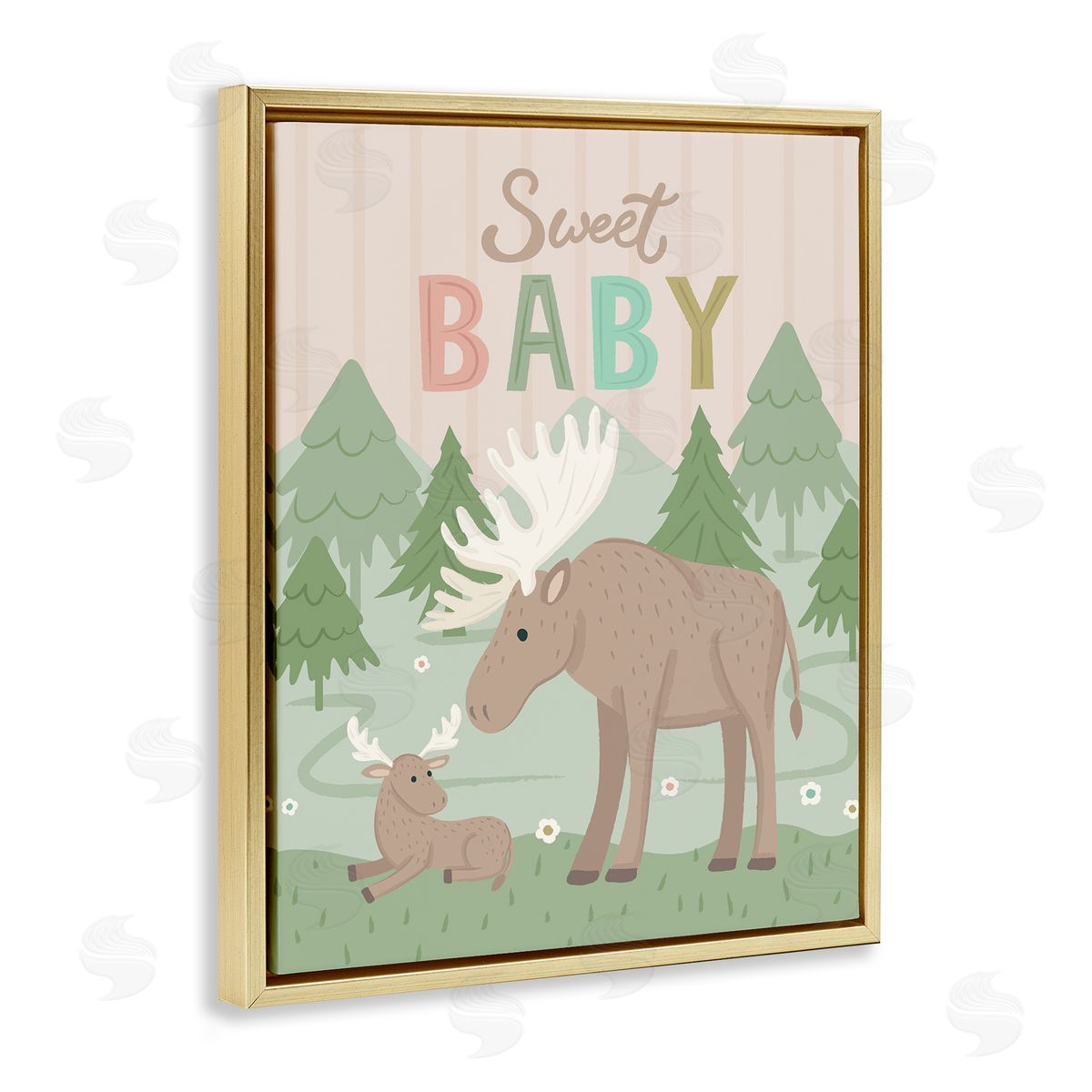 Lisa Perry Whitebutton Sweet Baby Wild Moose Gold Floating Frame Canvas Wall Art Print