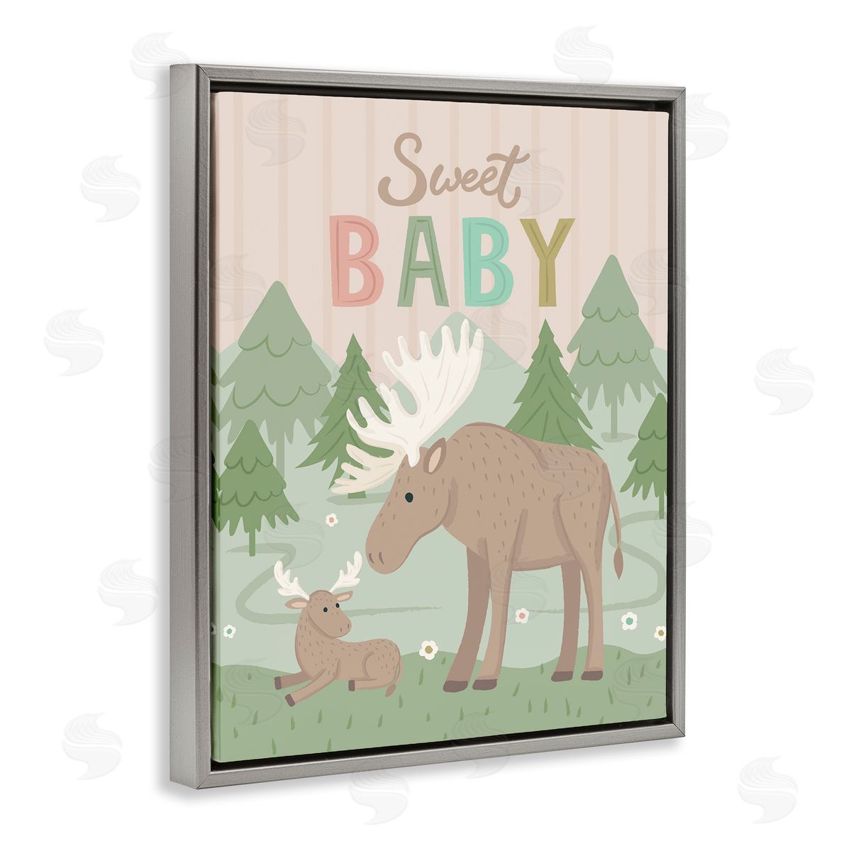 Lisa Perry Whitebutton Sweet Baby Wild Moose Gray Floating Frame Canvas Wall Art Print