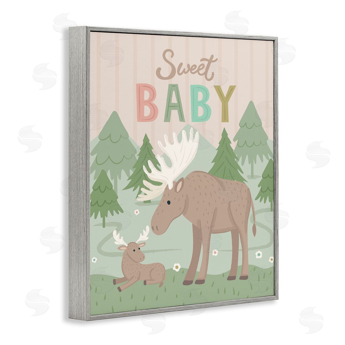 Lisa Perry Whitebutton Sweet Baby Wild Moose Gray Framed Giclee Wall Art Print