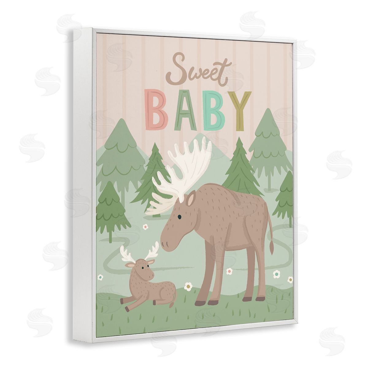 Lisa Perry Whitebutton Sweet Baby Wild Moose White Framed Giclee Wall Art Print