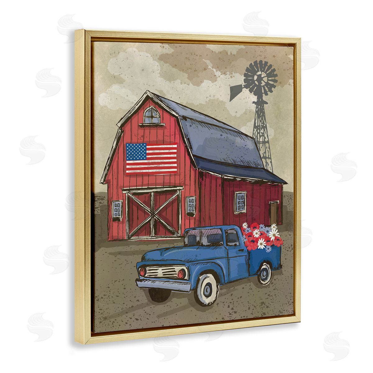 Lisa Perry Whitebutton Vintage Americana Barn Gold Floating Frame Canvas Wall Art Print