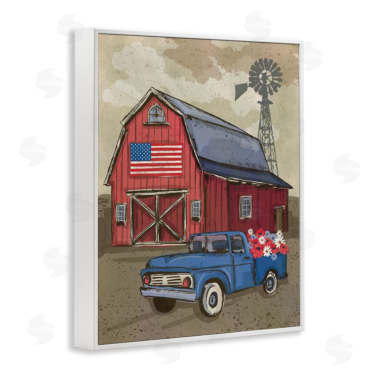 Lisa Perry Whitebutton Vintage Americana Barn White Framed Giclee Wall Art Print