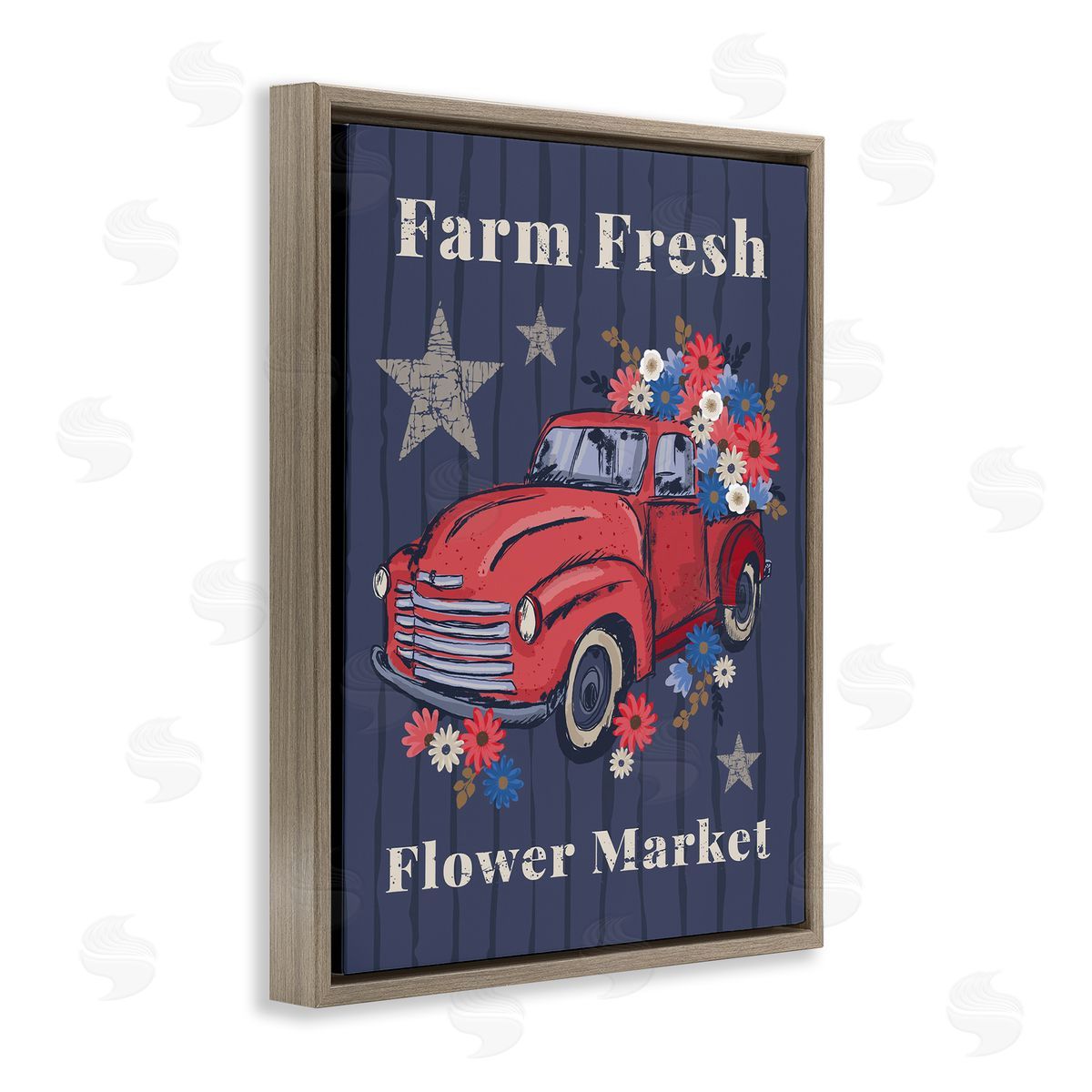 Lisa Perry Whitebutton Farm Fresh Patriotic Market Brown Floating Frame Canvas Wall Art Print