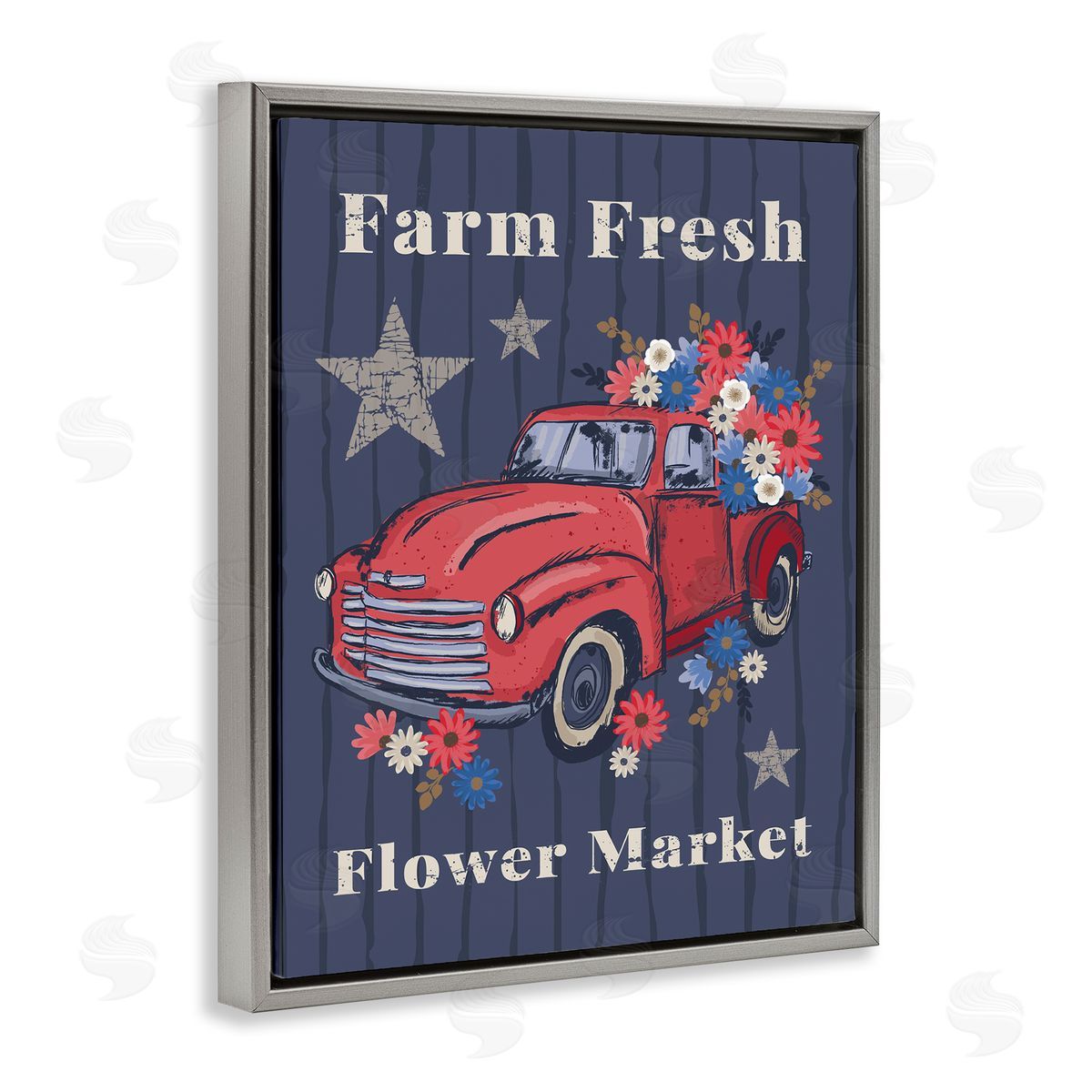 Lisa Perry Whitebutton Farm Fresh Patriotic Market Gray Floating Frame Canvas Wall Art Print