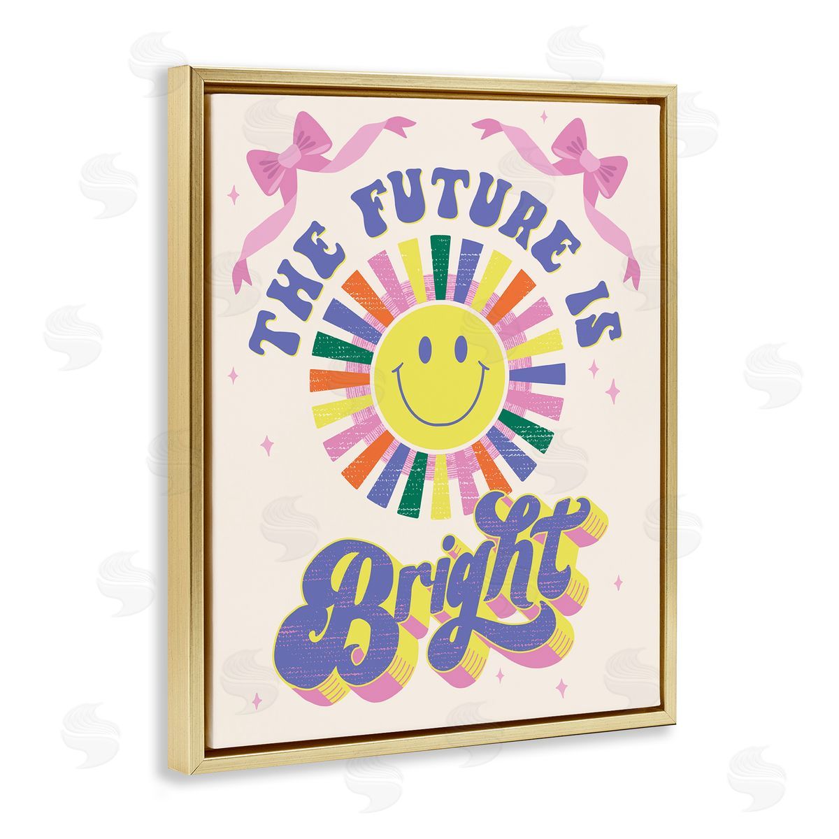 Muffin Grayson Groovy Future Is Bright Gold Floating Frame Canvas Wall Art Print