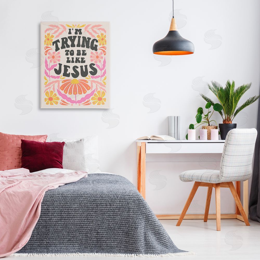 Muffin Grayson Trying To Be Like Jesus Canvas Wall Art Print in Room