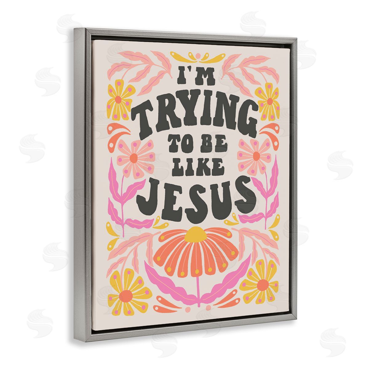 Muffin Grayson Trying To Be Like Jesus Gray Floating Frame Canvas Wall Art Print