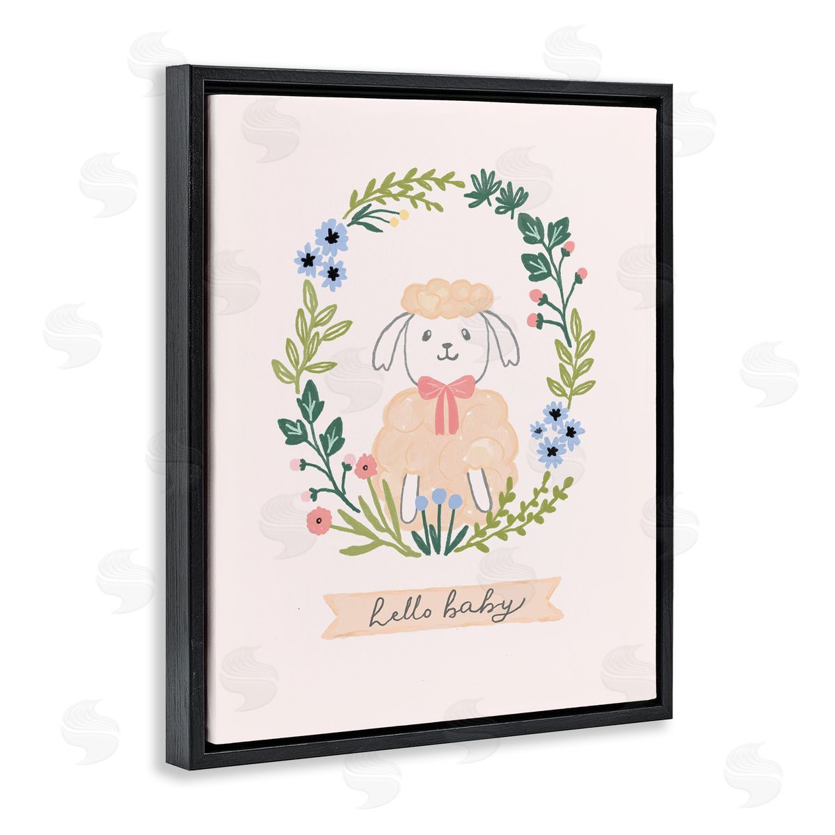Nina Muis Surface Design Hello Baby Floral Lamb Black Floating Frame Canvas Wall Art Print