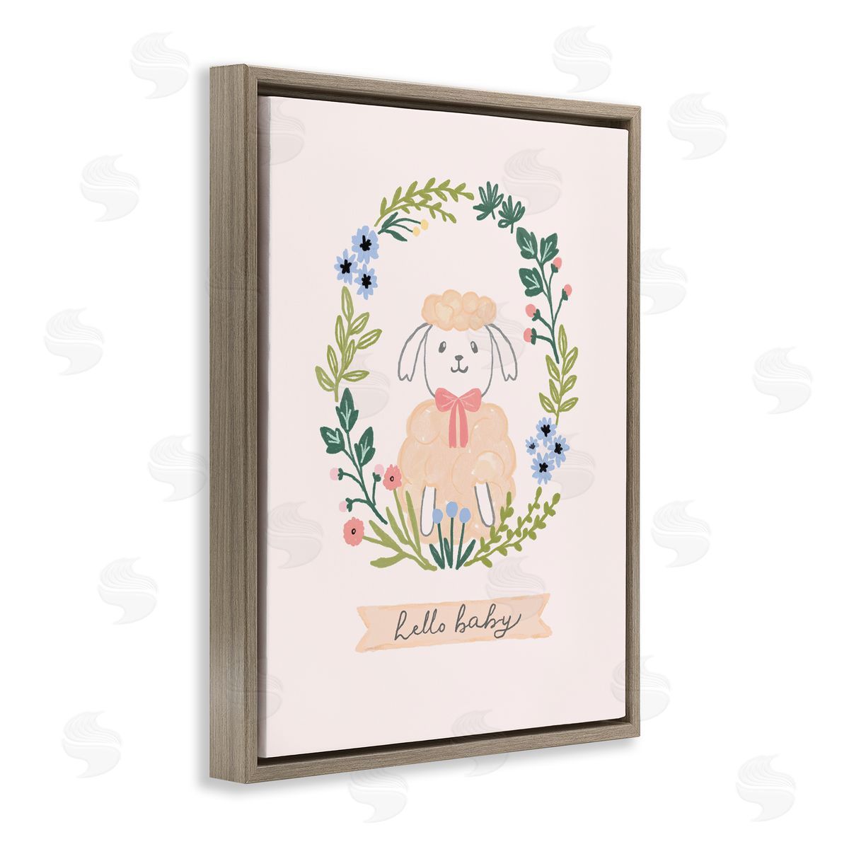 Nina Muis Surface Design Hello Baby Floral Lamb Brown Floating Frame Canvas Wall Art Print