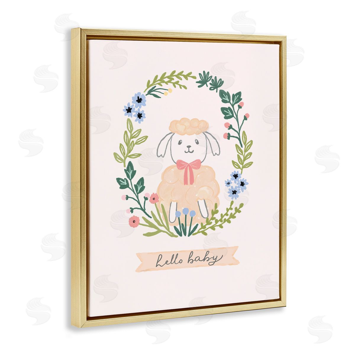 Nina Muis Surface Design Hello Baby Floral Lamb Gold Floating Frame Canvas Wall Art Print