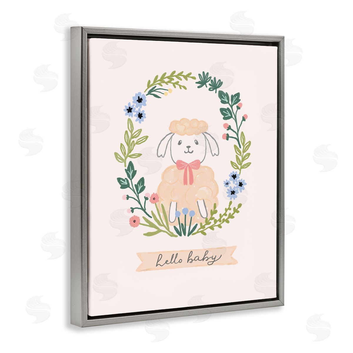 Nina Muis Surface Design Hello Baby Floral Lamb Gray Floating Frame Canvas Wall Art Print