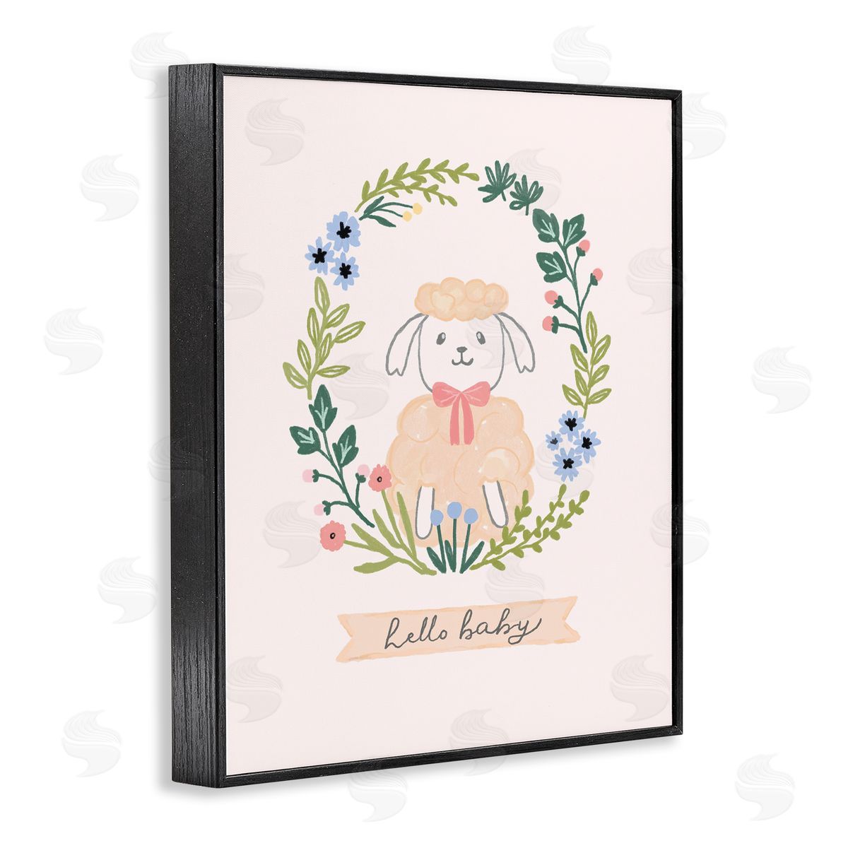 Nina Muis Surface Design Hello Baby Floral Lamb Black Framed Giclee Wall Art Print