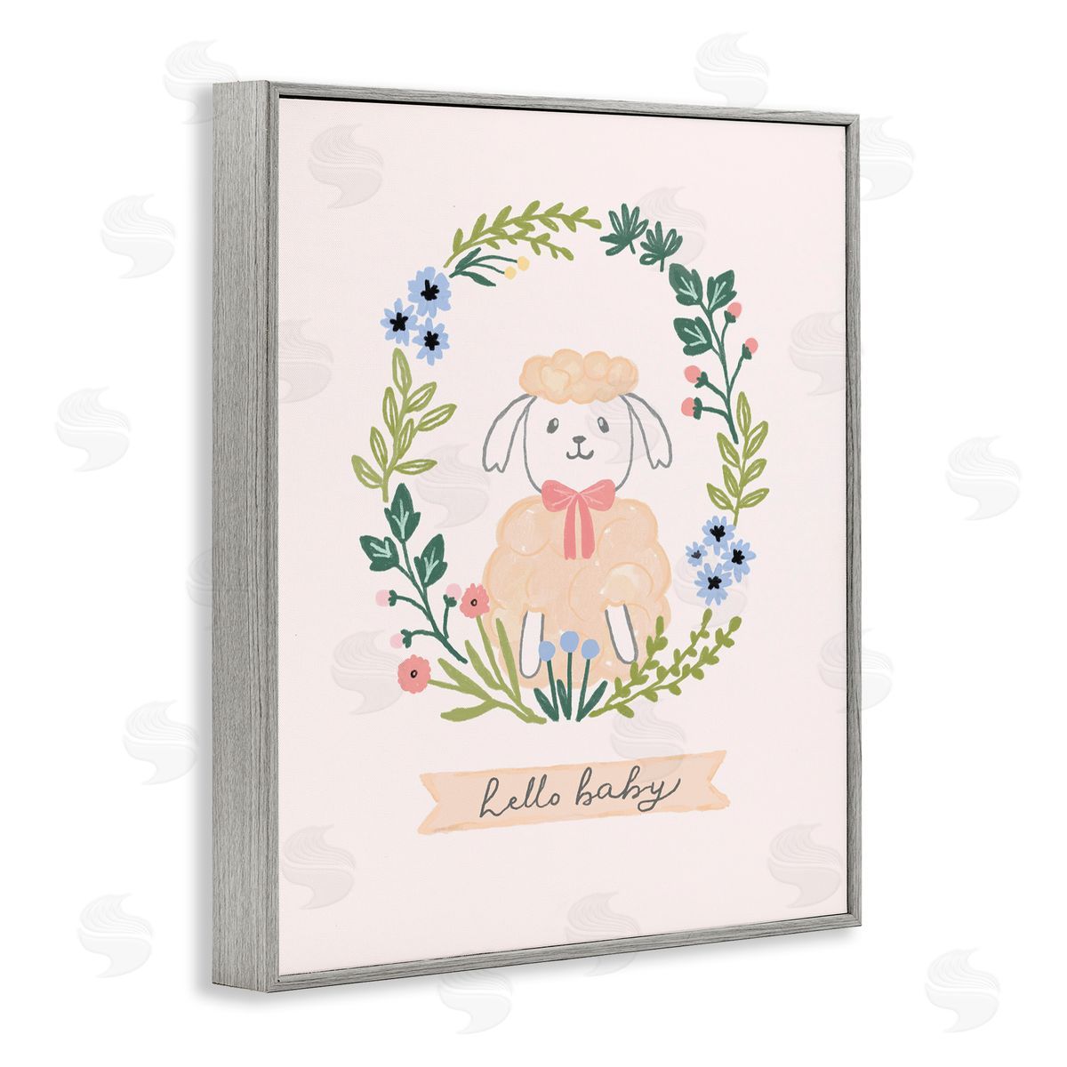 Nina Muis Surface Design Hello Baby Floral Lamb Gray Framed Giclee Wall Art Print