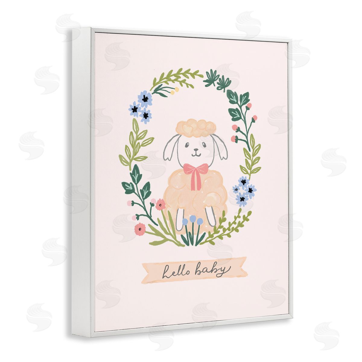 Nina Muis Surface Design Hello Baby Floral Lamb White Framed Giclee Wall Art Print