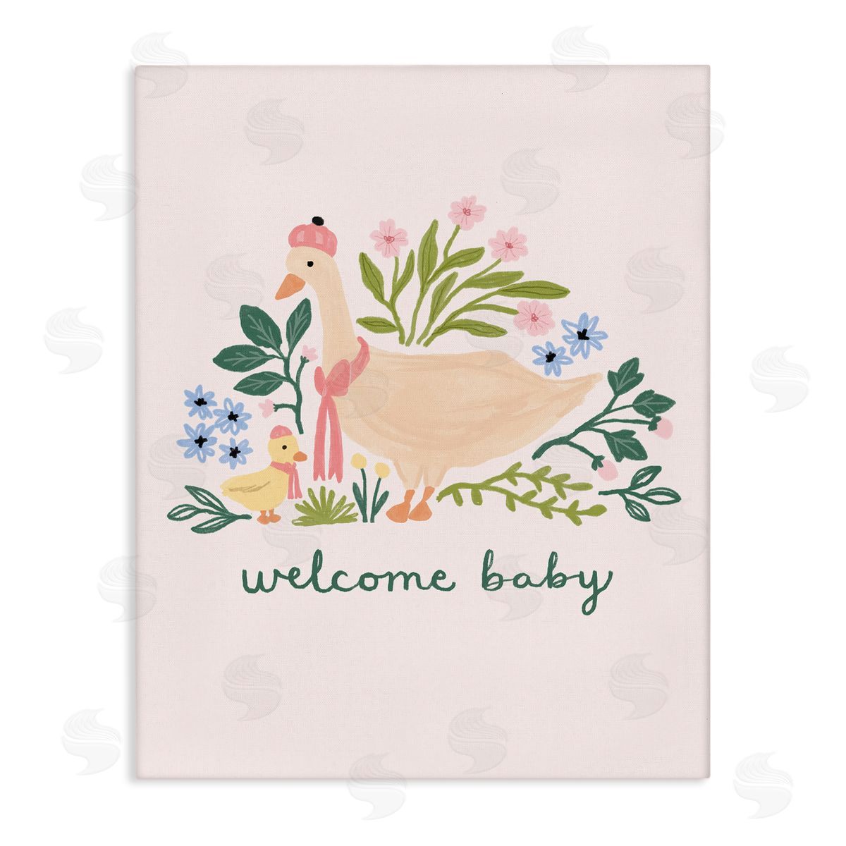Nina Muis Surface Design Welcome Baby Floral Duck Canvas Wall Art Print