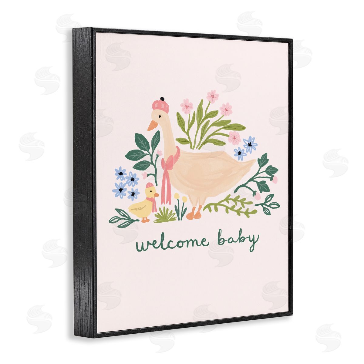 Nina Muis Surface Design Welcome Baby Floral Duck Black Framed Giclee Wall Art Print