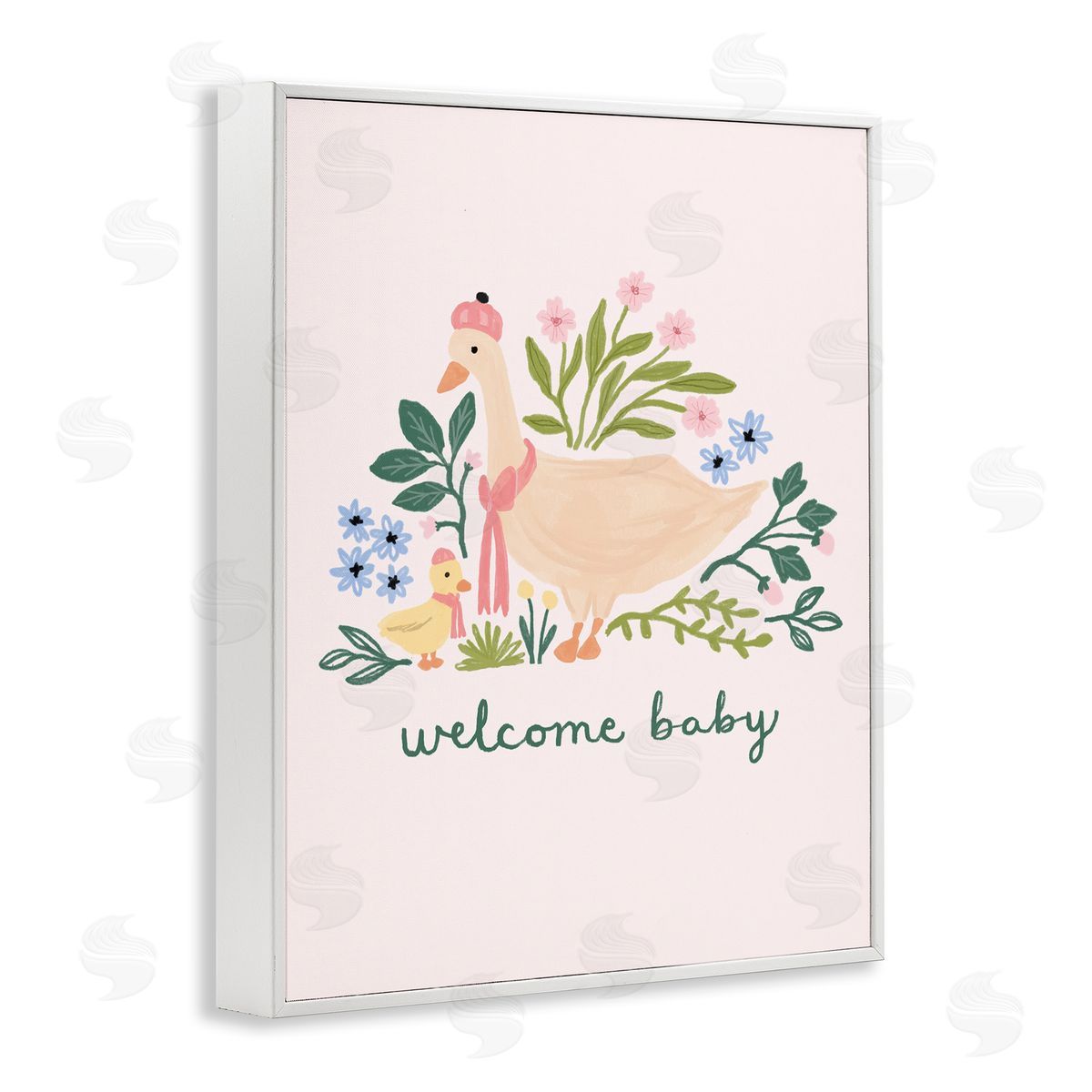 Nina Muis Surface Design Welcome Baby Floral Duck White Framed Giclee Wall Art Print