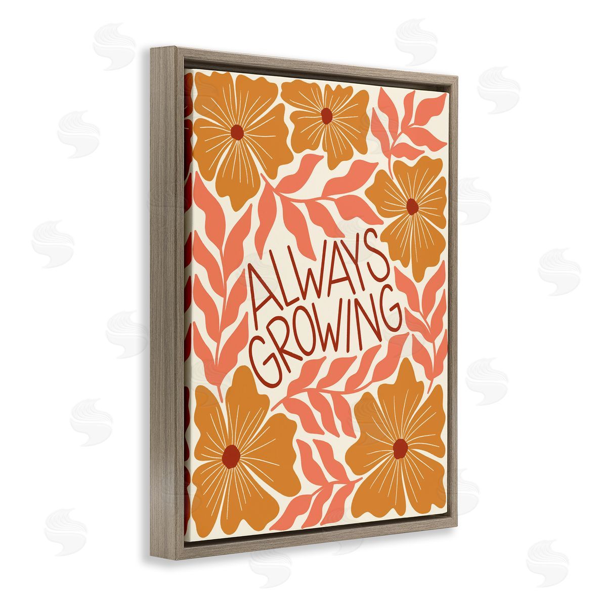 Taylor Shannon Designs Always Growing Funky Florals Brown Floating Frame Canvas Wall Art Print