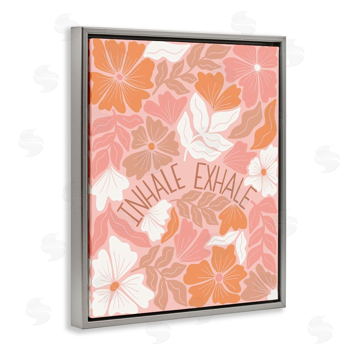 Taylor Shannon Designs Inhale Exhale Florals Gray Floating Frame Canvas Wall Art Print