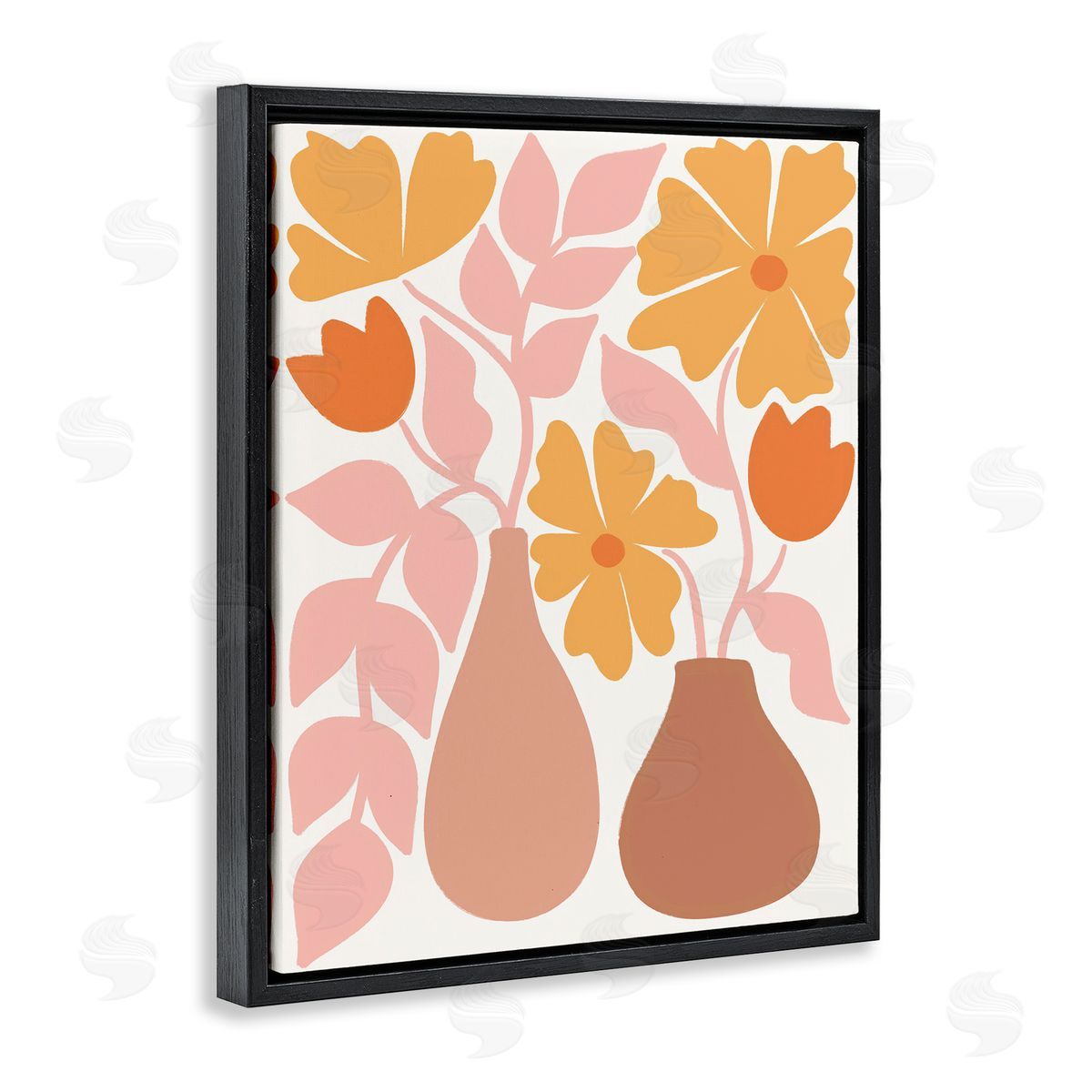 Taylor Shannon Designs Funky Flower Vases Black Floating Frame Canvas Wall Art Print
