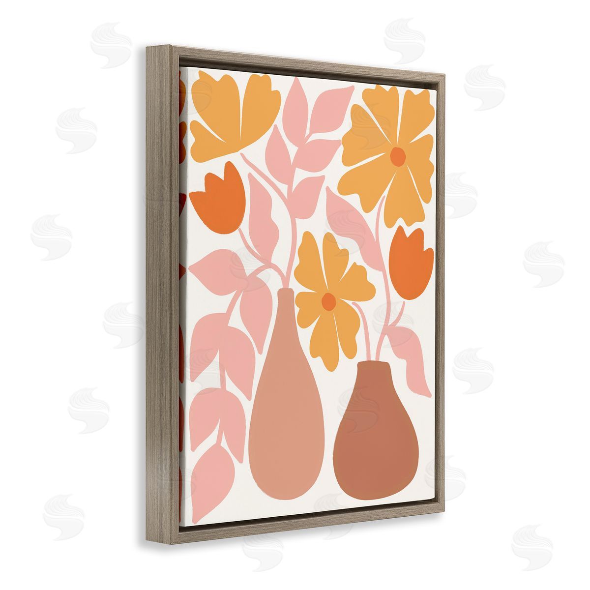 Taylor Shannon Designs Funky Flower Vases Brown Floating Frame Canvas Wall Art Print
