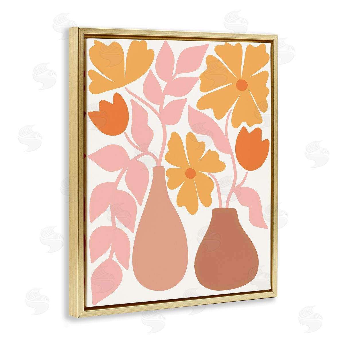 Taylor Shannon Designs Funky Flower Vases Gold Floating Frame Canvas Wall Art Print