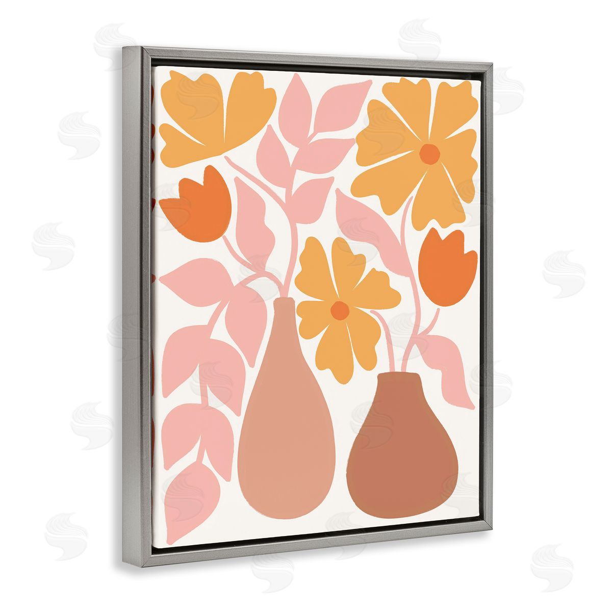 Taylor Shannon Designs Funky Flower Vases Gray Floating Frame Canvas Wall Art Print