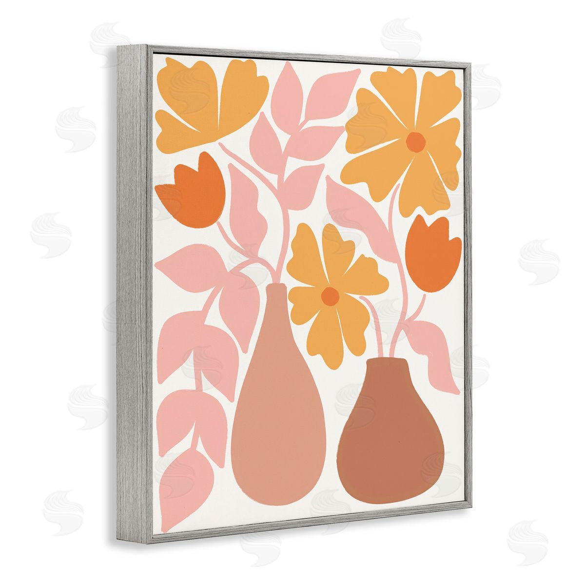 Taylor Shannon Designs Funky Flower Vases Gray Framed Giclee Wall Art Print
