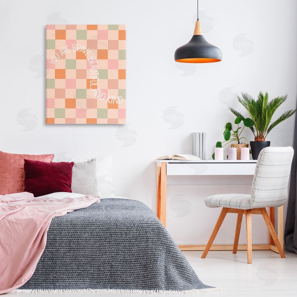 Taylor Shannon Designs Checkered You Are Brave Canvas Wall Art Print in Room