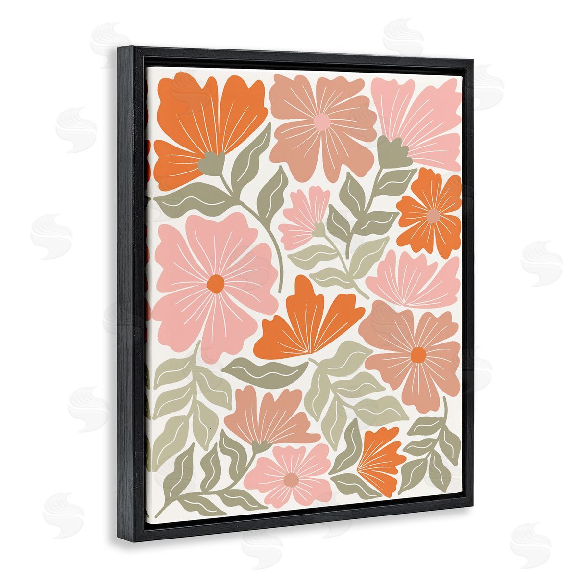 Taylor Shannon Designs Funky Asymmetrical Florals Black Floating Frame Canvas Wall Art Print