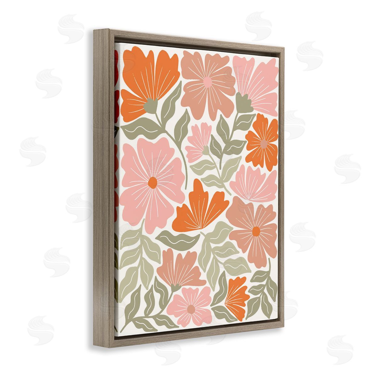 Taylor Shannon Designs Funky Asymmetrical Florals Brown Floating Frame Canvas Wall Art Print