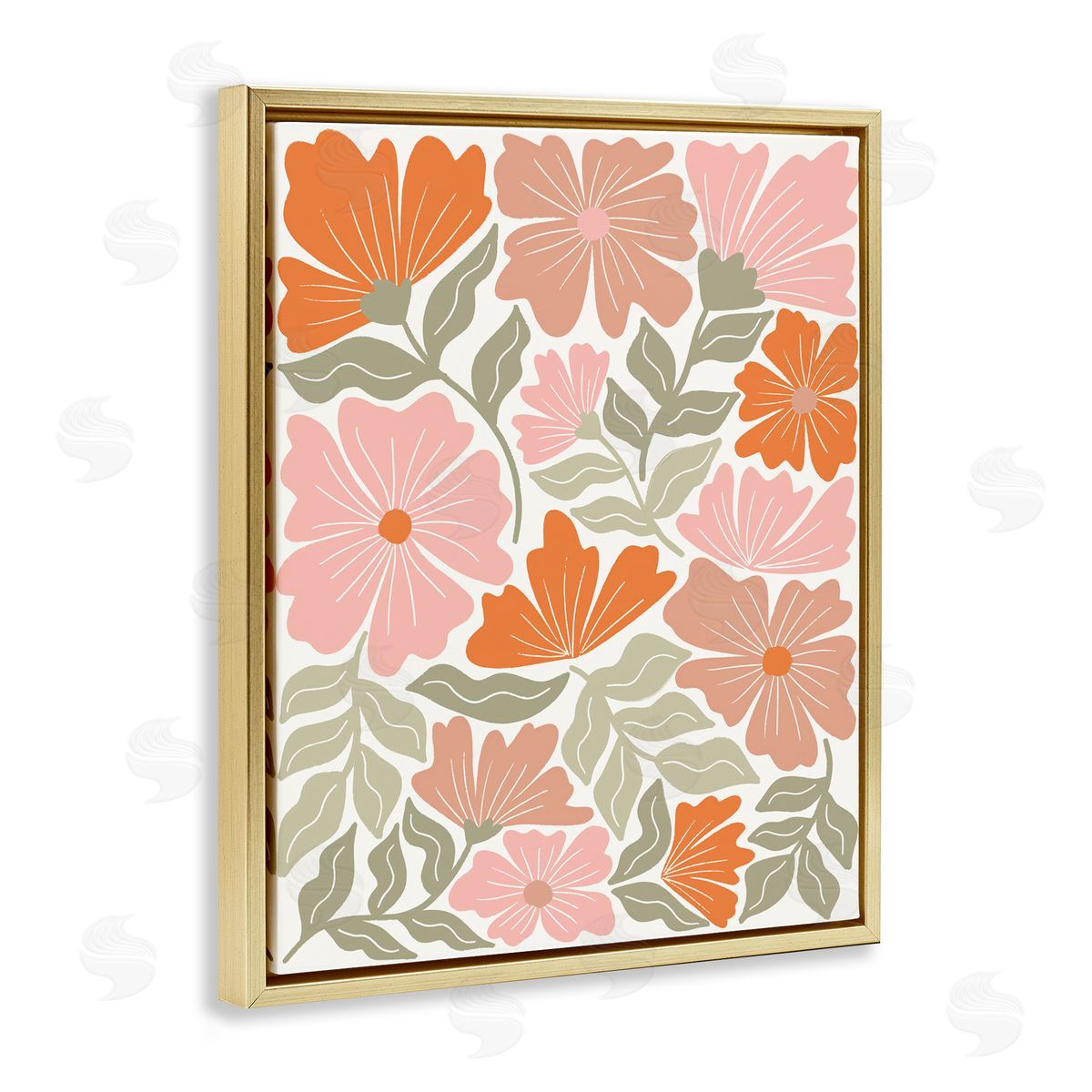 Taylor Shannon Designs Funky Asymmetrical Florals Gold Floating Frame Canvas Wall Art Print