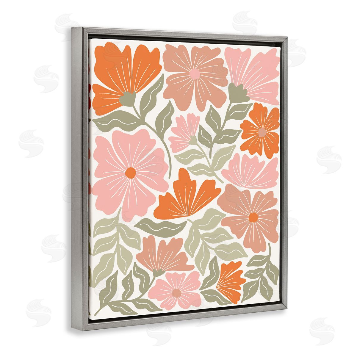 Taylor Shannon Designs Funky Asymmetrical Florals Gray Floating Frame Canvas Wall Art Print