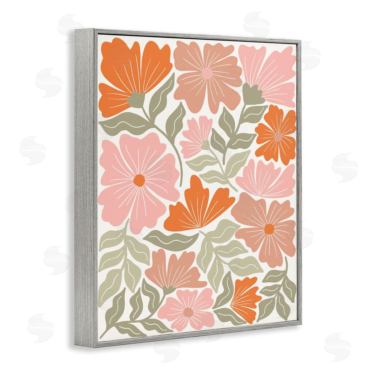 Taylor Shannon Designs Funky Asymmetrical Florals Gray Framed Giclee Wall Art Print
