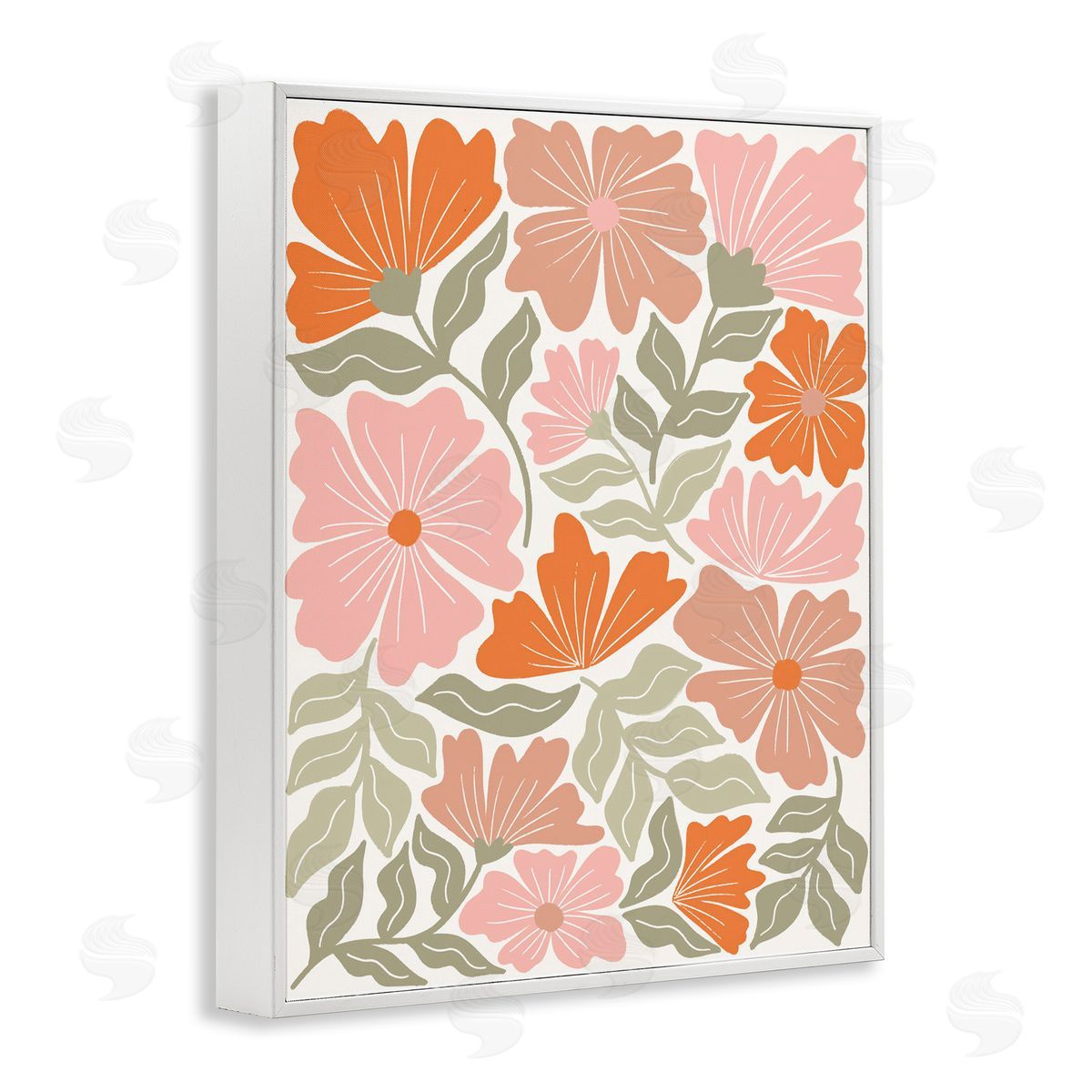 Taylor Shannon Designs Funky Asymmetrical Florals White Framed Giclee Wall Art Print